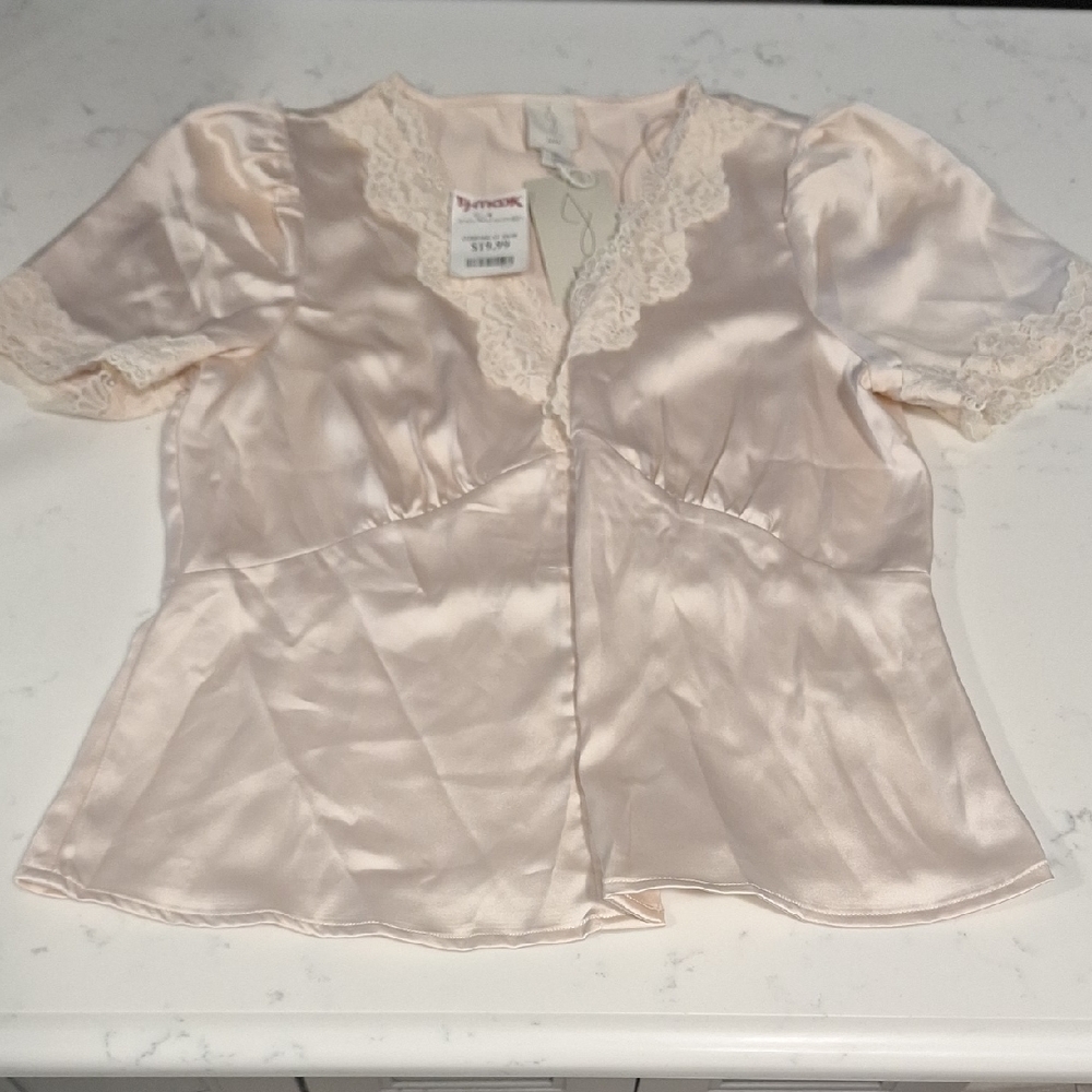 Joie Cream Satin Lace Trim Robe